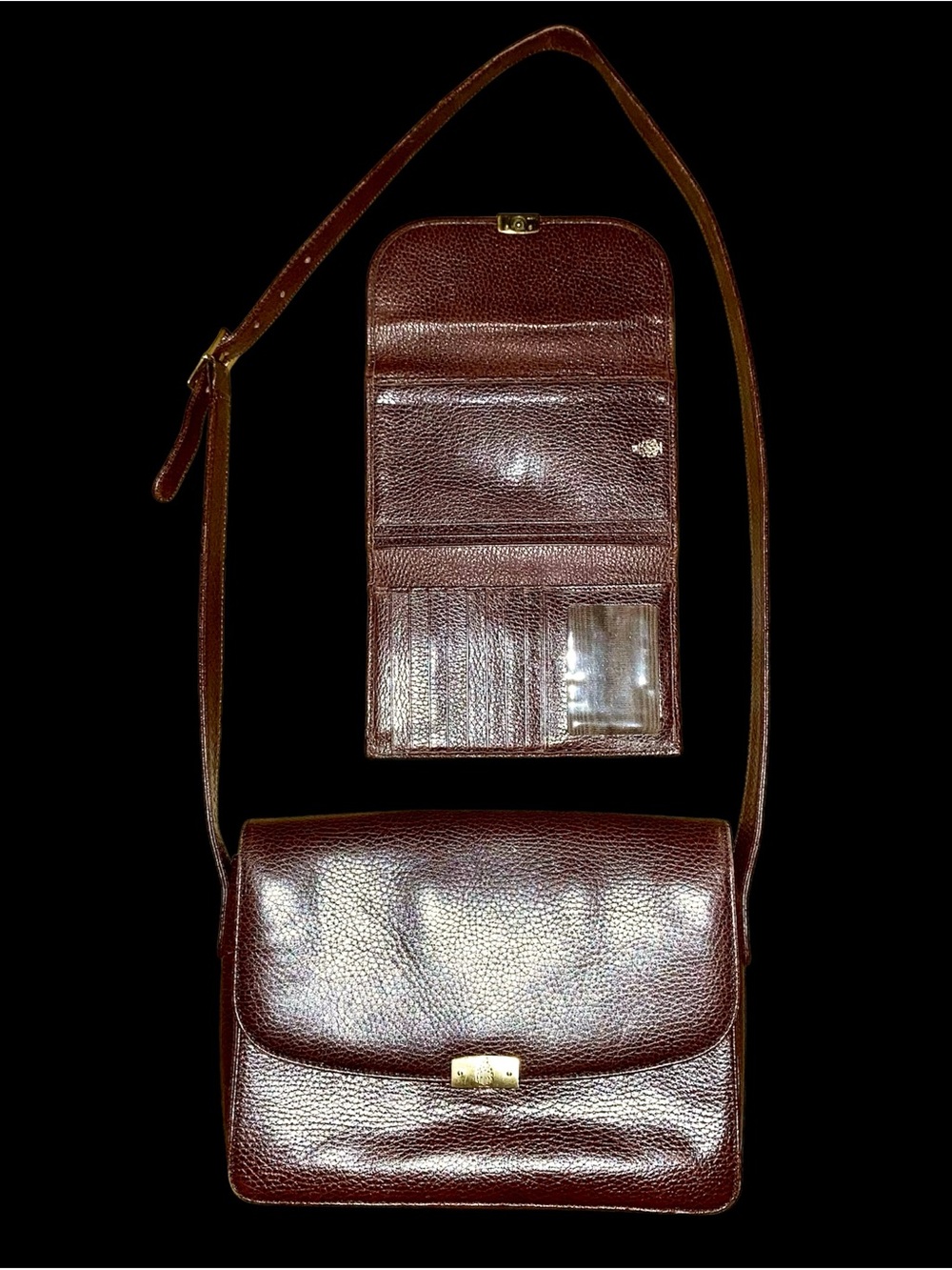 Mark Cross Chocolate Leather Pebbled Shoulder Bag & Wallet Set